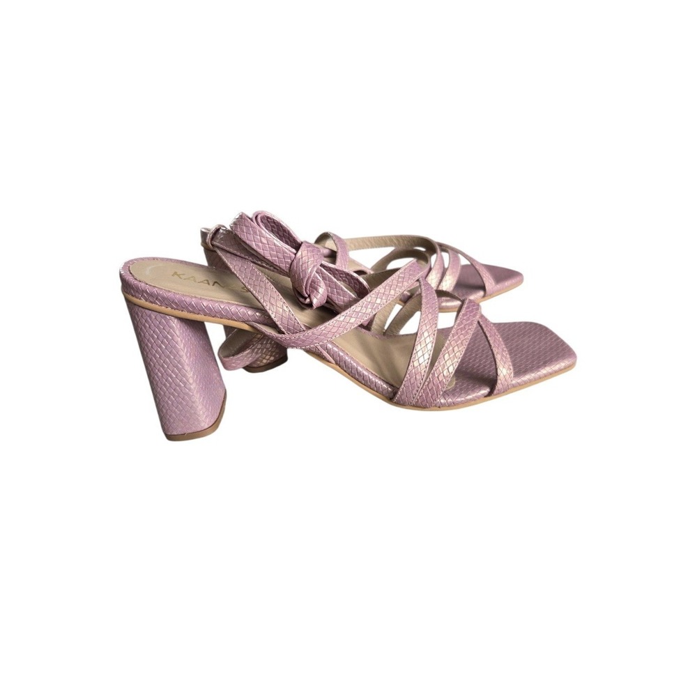 KAANAS Pink Metallic Lace Up Block Heel Sandals Size 11 Open Toe Strappy y2k NEW